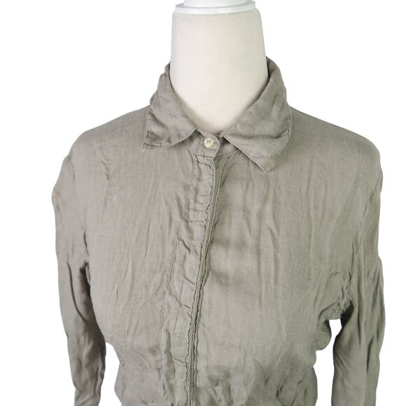 Mason's Woman Rites Taupe Grey Linen Snap Front Top S - Picture 2 of 7